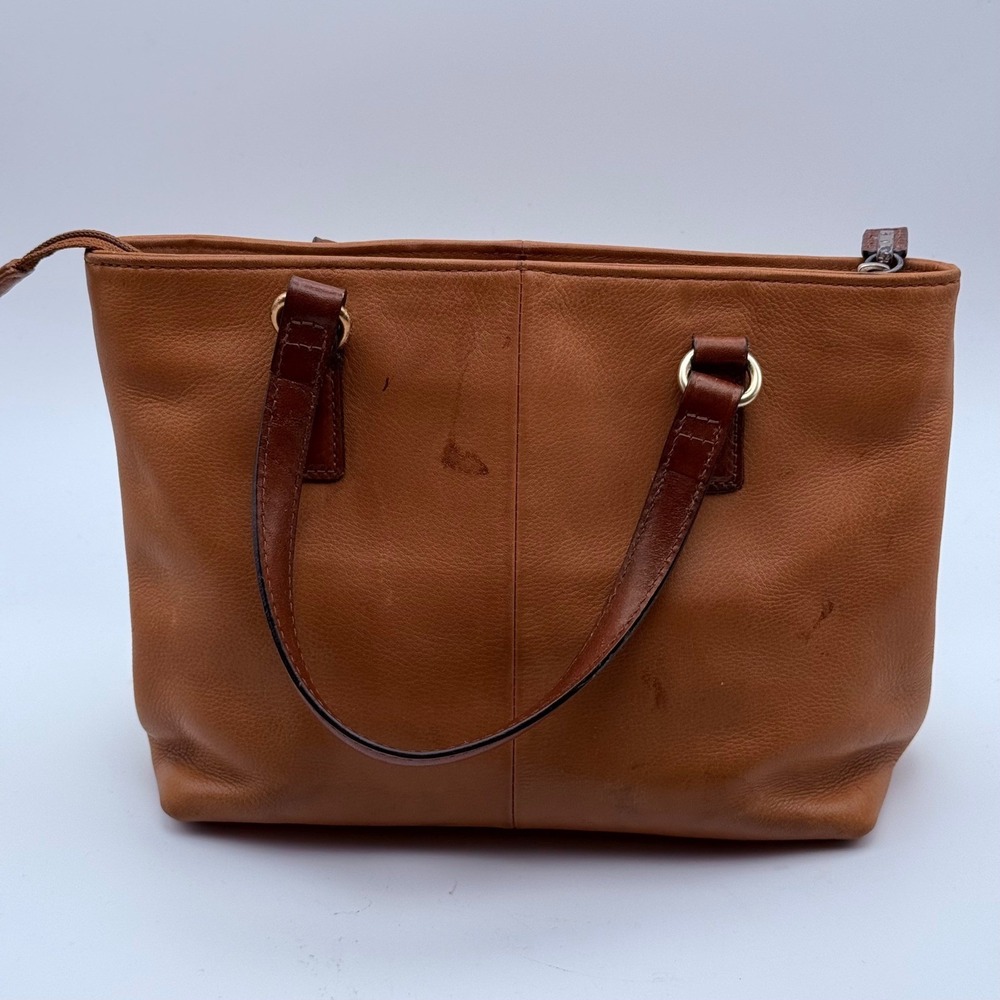 Fossil Brown Pebbled Leather Whipstitch Tote Bag Satchel with Key Charm - Picture 2 of 16